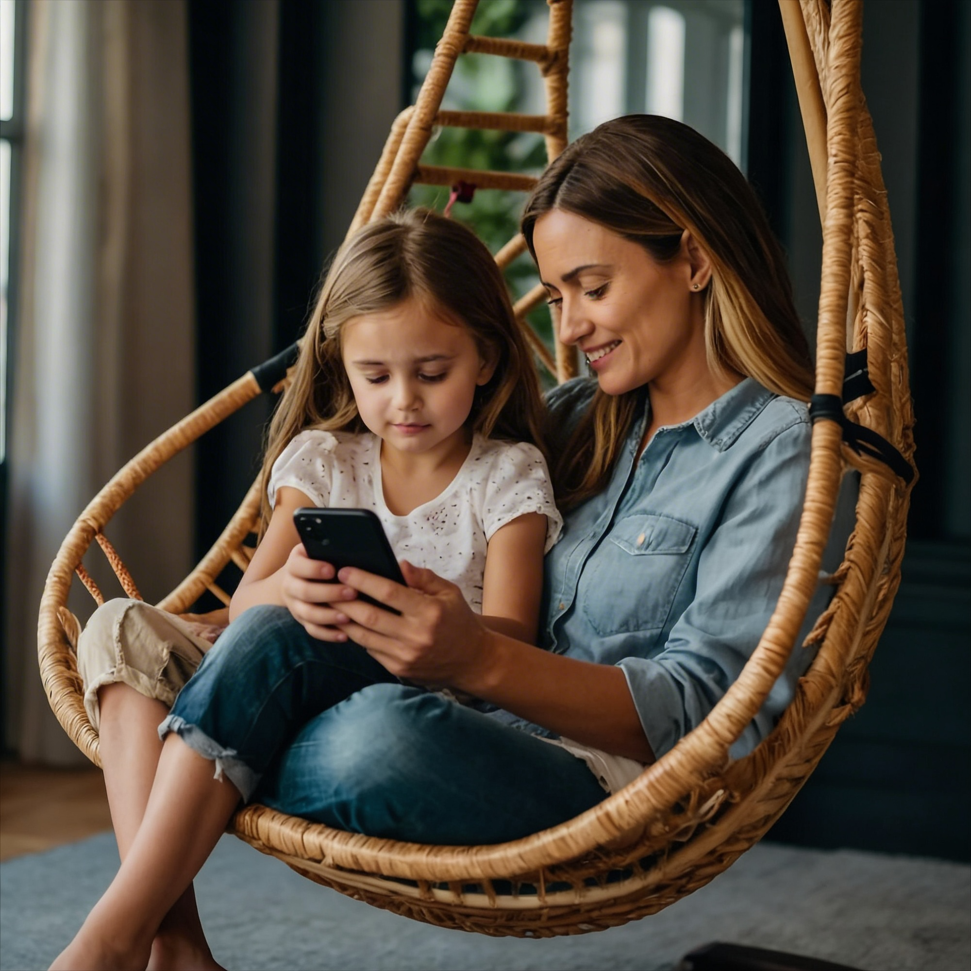 Mãe e filha usando smartphone — solução para operadoras de saúde