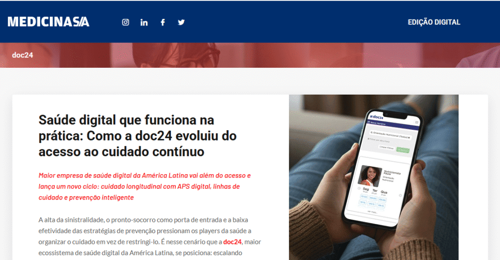 doc24 presente em uma matéria da medicina s/a